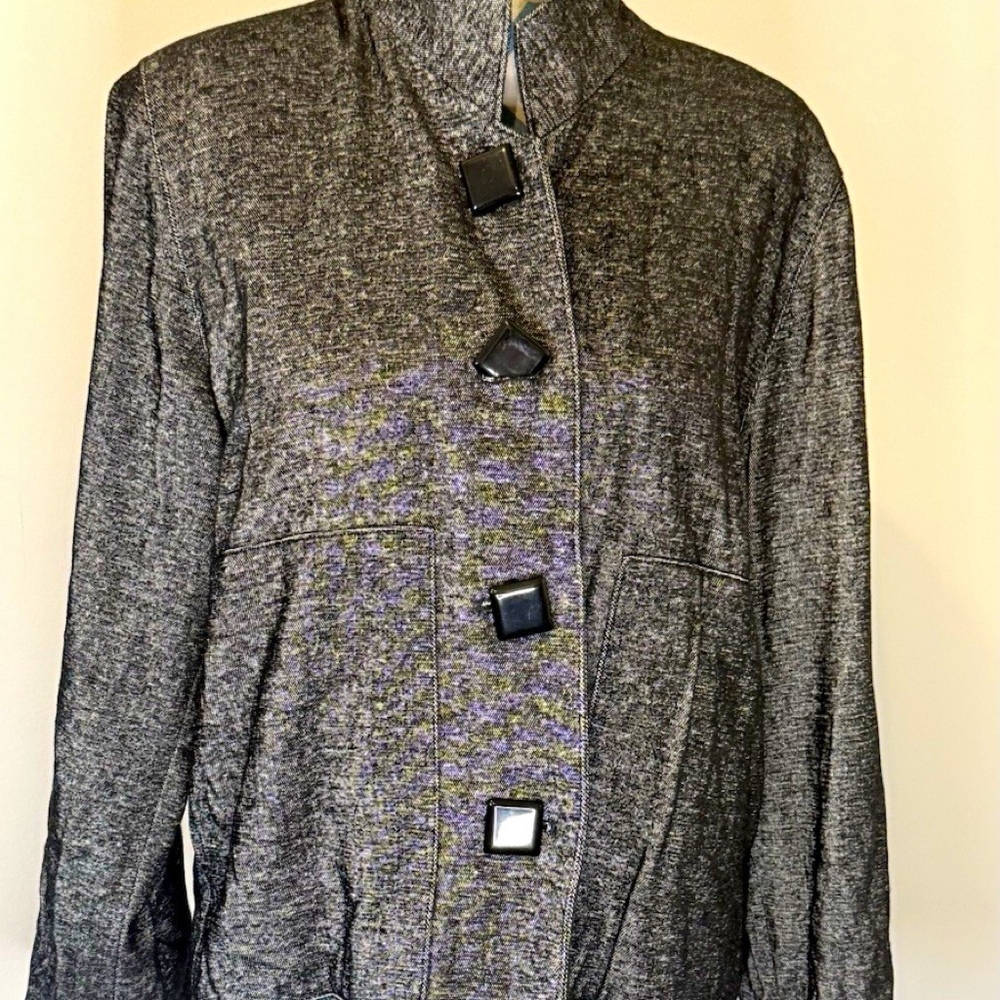 Caroline Rose Gray Button Front Lined Short Jacket Blazer Women's Size S